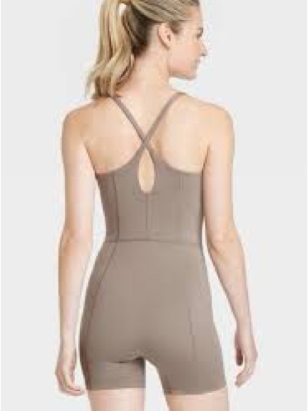 All In Motion Brushed Sculpt Short Bodysuit Taupe Medium M